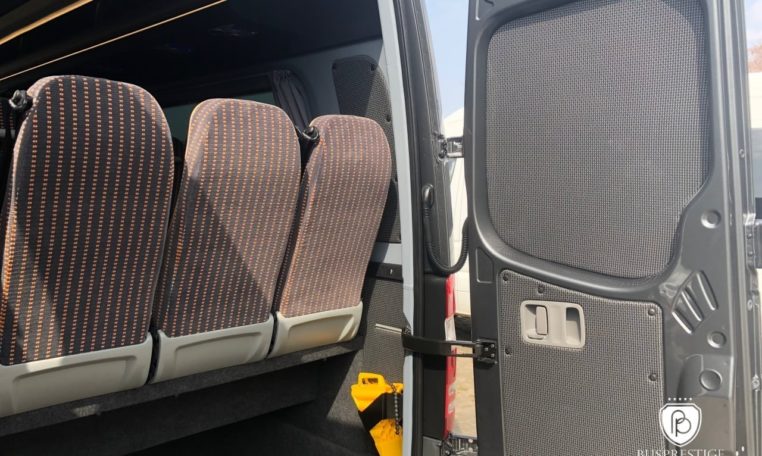 Rear luggage space in Sprinter bus