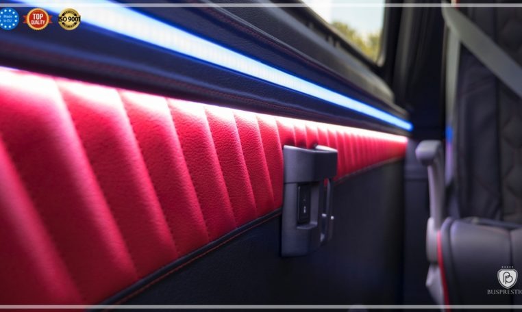 Mercedes-Benz Sprinter Luxury Van made by Busprestige red luxury wall strap